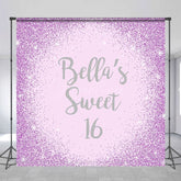 Aperturee - Aperturee Purple Glitter Custom Name Sweet 16 Birthday Backdrop